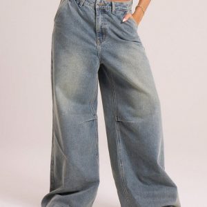 MUSERA Wash Vintage Denim Baggy Oversized Knee Darts Jean