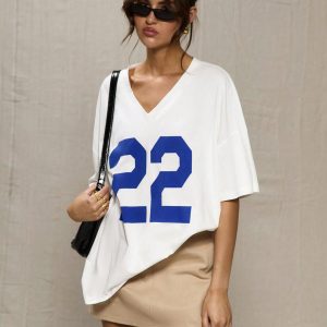 MUSERA Sport White Oversized Baseball T Shirt