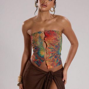 MUSERA Club Outfits,Sexy Mesh Psychedelic Ring Bandeau Top