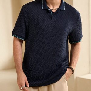 Manfinity KASUA Men??s Summer Plaid Patchwork Short Sleeve Casual Business Polo Shirt