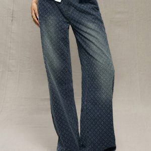 MUSERA Dark Wash Textured Wide Leg Jean