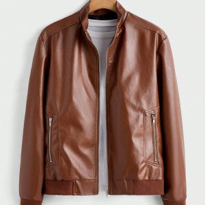 Manfinity KASUA Men??s Spring & Autumn Long Sleeve Stand Collar Faux Leather Zipper Jacket