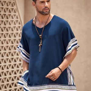 Manfinity KASUA Men??s Vintage Style Patchwork Print Round Neck Short Sleeve Shirt