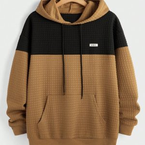 Manfinity KASUA Men??s Solid Color Splice Pocket Long Sleeve Minimalist Casual Hoodie